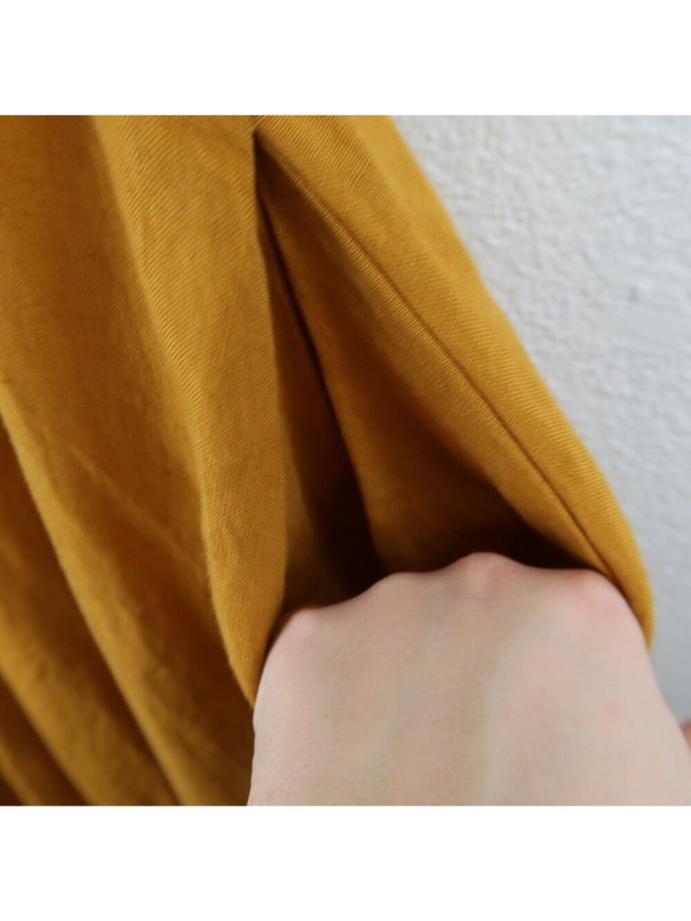 Son De Flor M Mustard Yellow Linen Dress Flutter Sleeves Button Back Cottagecore - Picture 4 of 7